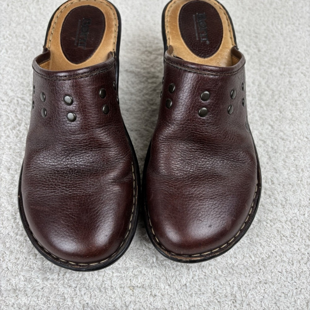 Born Shoes Womens 9 Brown Naomi T Moro Leather Mule Clog Slip On Wedge Studded - Picture 7 of 15
